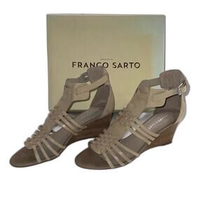 FRANCO SARTO Keller Leather Gladiator Wedge Heels Strappy Sandals beige Size 9.5